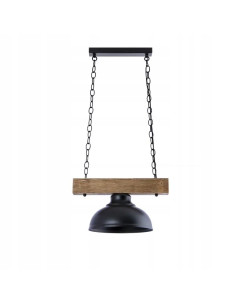 Lampa wisząca Loftowa z drewna i metalu, industrialny design, E27, 90 cm, czarna z dębowymi akcentami, Venti