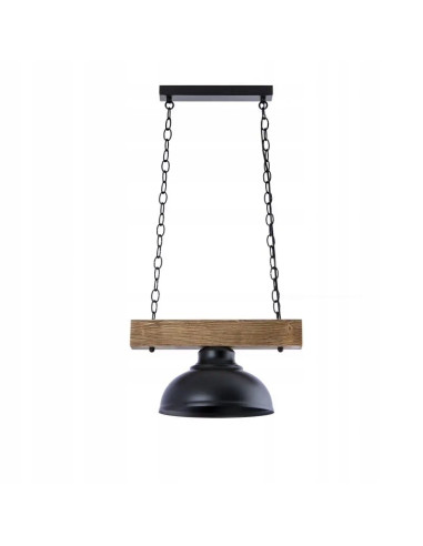 Lampa wisząca Loftowa z drewna i metalu, industrialny design, E27, 90 cm, czarna z dębowymi akcentami, Venti