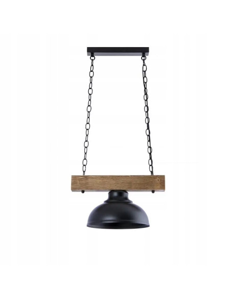 Lampa wisząca Loftowa z drewna i metalu, industrialny design, E27, 90 cm, czarna z dębowymi akcentami, Venti