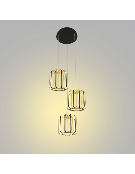 Lampa wisząca XARA w kolorze czarno-złotym z metalowymi prętami - elegancja do przestronnych wnętrz z wysokim sufitem