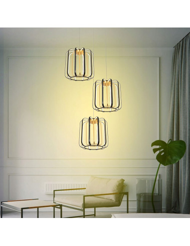 Lampa wisząca XARA w kolorze czarno-złotym z metalowymi prętami - elegancja do przestronnych wnętrz z wysokim sufitem