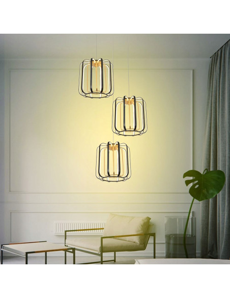 Lampa wisząca XARA w kolorze czarno-złotym z metalowymi prętami - elegancja do przestronnych wnętrz z wysokim sufitem