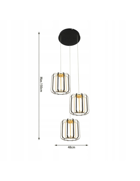 Lampa wisząca XARA w kolorze czarno-złotym z metalowymi prętami - elegancja do przestronnych wnętrz z wysokim sufitem