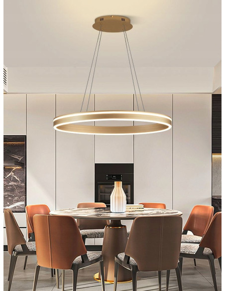 Lampa wisząca VIVIES w złotym wykończeniu - nowoczesne oświetlenie LED do luksusowych wnętrz z funkcją ściemniania