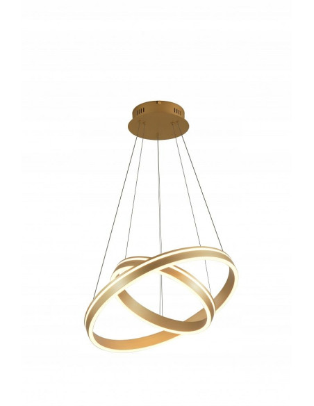 Lampa wisząca VIVIES AVIANO LIGHTING, matowe złoto, nowoczesne podwójne obręcze, elegancki design do wnętrz.