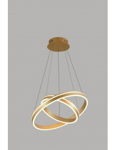 Lampa wisząca VIVIES AVIANO LIGHTING, matowe złoto, nowoczesne podwójne obręcze, elegancki design do wnętrz. 2