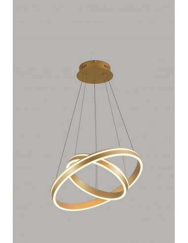 Lampa wisząca VIVIES AVIANO LIGHTING, matowe złoto, nowoczesne podwójne obręcze, elegancki design do wnętrz.