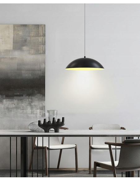 Lampa Wisząca LED ROSSKOFF w Czerni z Złotym Wykończeniem, Regulowana Długość, 2160 Lumenów, Klasyczny Styl