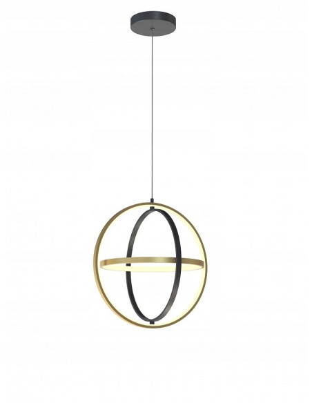 Nowoczesna lampa wisząca LORIA LED – czarna/złota, 3 obręcze, regulacja wysokości, 3000 lumenów, ściemniana.
