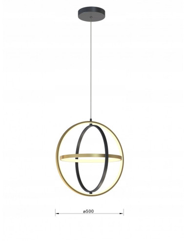 Nowoczesna lampa wisząca LORIA LED – czarna/złota, 3 obręcze, regulacja wysokości, 3000 lumenów, ściemniana.