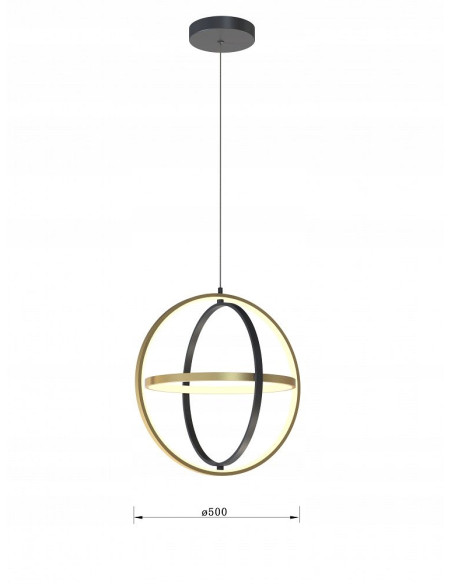 Nowoczesna lampa wisząca LORIA LED – czarna/złota, 3 obręcze, regulacja wysokości, 3000 lumenów, ściemniana.