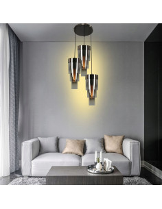 Lampa wisząca GRANS w czarnym chromie z cylindrycznymi kloszami E27, nowoczesna, 3-punktowa do każdego wnętrza