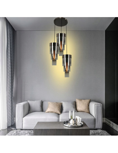 Lampa wisząca GRANS w czarnym chromie z cylindrycznymi kloszami E27, nowoczesna, 3-punktowa do każdego wnętrza