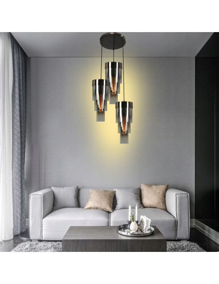 Lampa wisząca GRANS w czarnym chromie z cylindrycznymi kloszami E27, nowoczesna, 3-punktowa do każdego wnętrza