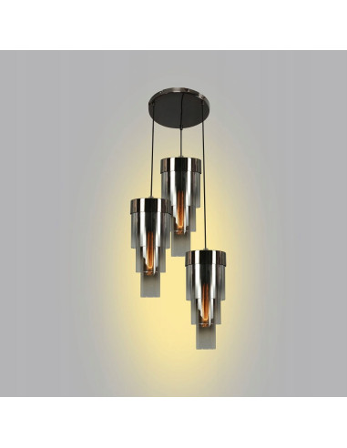 Lampa wisząca GRANS w czarnym chromie z cylindrycznymi kloszami E27, nowoczesna, 3-punktowa do każdego wnętrza