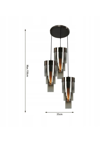 Lampa wisząca GRANS w czarnym chromie z cylindrycznymi kloszami E27, nowoczesna, 3-punktowa do każdego wnętrza