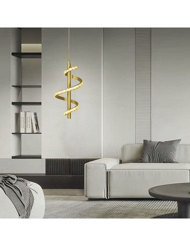 Lampa wisząca AVIANO CLARET złota z kryształami i LED - eleganckie oświetlenie do salonu i jadalni