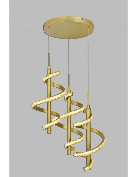 Nowoczesna lampa wisząca CLARET LED spiralna z mosiężnym wykończeniem, 3100 lumenów, ściemnianie, AVIANO LIGHTING
