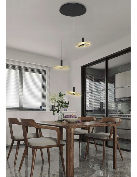 Egzotyczna lampa wisząca BREST LED w czerni i złocie z regulacją jasności - idealna do jadalni i salonu