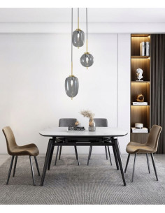 Lampa wisząca BELLEVILLE w czerni i złocie, 3xE14, elegancki design do jadalni i biura, wysoka jakość szkła.