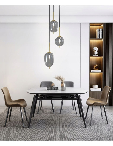 Lampa wisząca BELLEVILLE w czerni i złocie, 3xE14, elegancki design do jadalni i biura, wysoka jakość szkła.