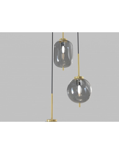 Lampa wisząca BELLEVILLE w czerni i złocie, 3xE14, elegancki design do jadalni i biura, wysoka jakość szkła.