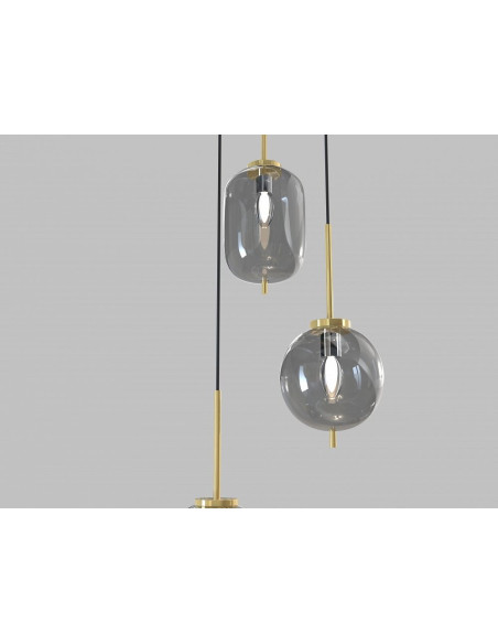 Lampa wisząca BELLEVILLE w czerni i złocie, 3xE14, elegancki design do jadalni i biura, wysoka jakość szkła.