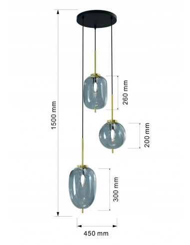 Lampa wisząca BELLEVILLE w czerni i złocie, 3xE14, elegancki design do jadalni i biura, wysoka jakość szkła.