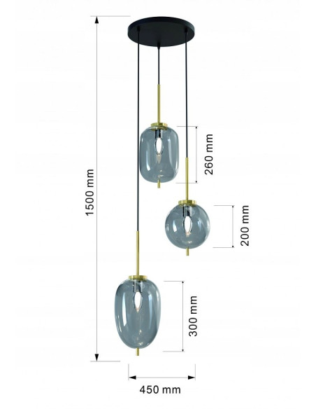 Lampa wisząca BELLEVILLE w czerni i złocie, 3xE14, elegancki design do jadalni i biura, wysoka jakość szkła.