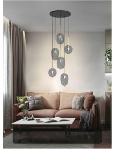 Lampa sufitowa BELLEVILLE, elegancka w stylu nowoczesnym, 6-pkt. świetlnych, czarny i złoty akcent do wnętrz.