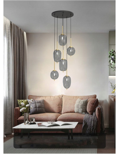 Lampa sufitowa BELLEVILLE, elegancka w stylu nowoczesnym, 6-pkt. świetlnych, czarny i złoty akcent do wnętrz.