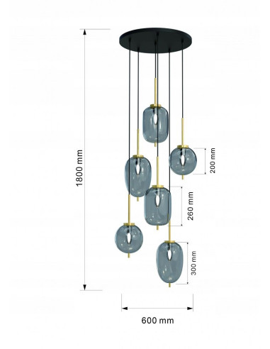 Lampa sufitowa BELLEVILLE, elegancka w stylu nowoczesnym, 6-pkt. świetlnych, czarny i złoty akcent do wnętrz.