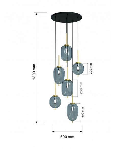 Lampa sufitowa BELLEVILLE, elegancka w stylu nowoczesnym, 6-pkt. świetlnych, czarny i złoty akcent do wnętrz.