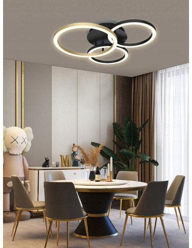 Nowoczesny plafon LED 3-pierścieniowy BAYEUX w czerni i złocie - elegancja do biura, kuchni i salonu.