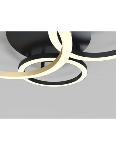 Nowoczesny plafon LED 3-pierścieniowy BAYEUX w czerni i złocie - elegancja do biura, kuchni i salonu.