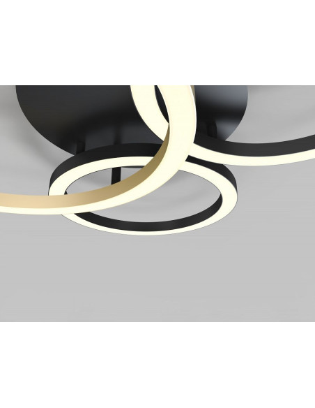 Nowoczesny plafon LED 3-pierścieniowy BAYEUX w czerni i złocie - elegancja do biura, kuchni i salonu.