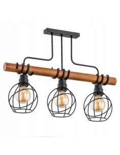 Lampa sufitowa FIBIA DRATO 3-punktowa z drewna i metalu, industrialna do jadalni i salonu