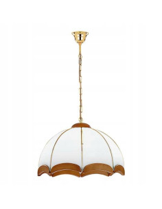 Lampa wisząca Sikorka - elegancka, drewniano-metalowa, jasna, do jadalni i salonu, 3 punkty świetlne, beżowa i złota