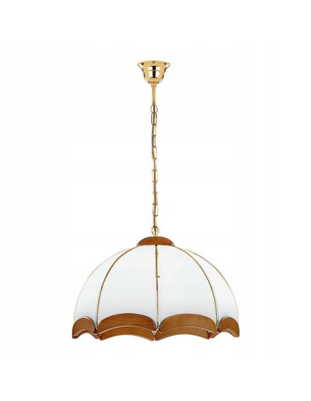 Lampa wisząca Sikorka - elegancka, drewniano-metalowa, jasna, do jadalni i salonu, 3 punkty świetlne, beżowa i złota