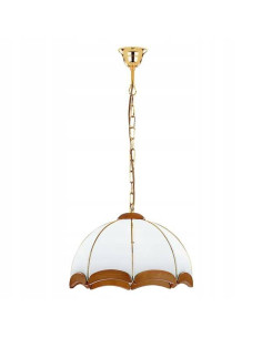 Żyrandol Sikorka z drewna mahoniowego i złotym łańcuchem – elegancka lampa do salonu i jadalni