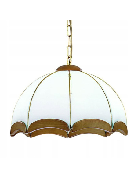 Żyrandol Sikorka z drewna mahoniowego i złotym łańcuchem – elegancka lampa do salonu i jadalni