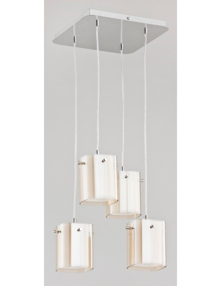 Chromowany żyrandol ASHLEY z bursztynowymi kloszami - eleganckie oświetlenie do salonu i jadalni