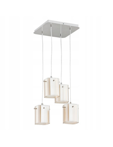 Chromowany żyrandol ASHLEY z bursztynowymi kloszami - eleganckie oświetlenie do salonu i jadalni