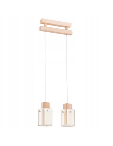 Lampa sufitowa ANABELL - elegancka drewniana oprawa z szklanymi kloszami, 2-punktowa, E14, 90 cm do nowoczesnych wnętrz
