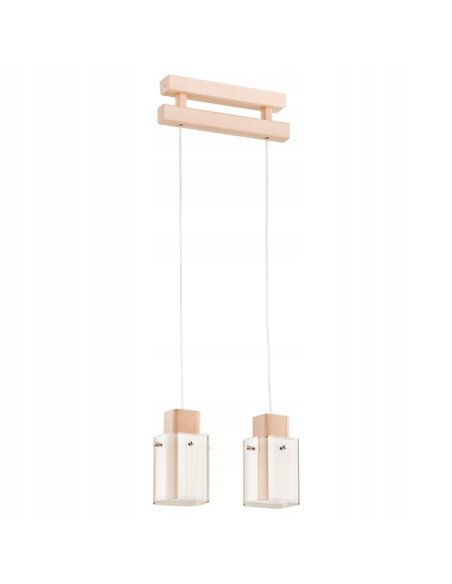 Lampa sufitowa ANABELL - elegancka drewniana oprawa z szklanymi kloszami, 2-punktowa, E14, 90 cm do nowoczesnych wnętrz