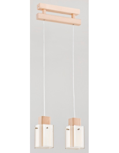 Lampa sufitowa ANABELL - elegancka drewniana oprawa z szklanymi kloszami, 2-punktowa, E14, 90 cm do nowoczesnych wnętrz