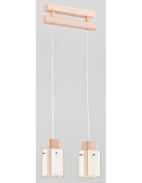 Lampa sufitowa ANABELL - elegancka drewniana oprawa z szklanymi kloszami, 2-punktowa, E14, 90 cm do nowoczesnych wnętrz