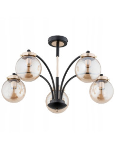 Lampa wisząca VIOLA w czerni i złocie, 5-punktowy żyrandol z bursztynowymi akcentami, możliwość ściemniania do wnętrz