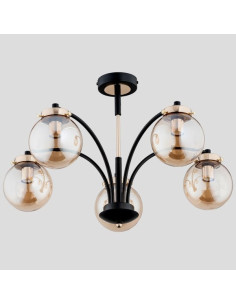 Lampa wisząca VIOLA w czerni i złocie, 5-punktowy żyrandol z bursztynowymi akcentami, możliwość ściemniania do wnętrz 2