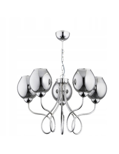 Elegancki żyrandol Fiola z chromowanymi kloszami, 5-punktowe oświetlenie do salonu i jadalni, nowoczesny design.